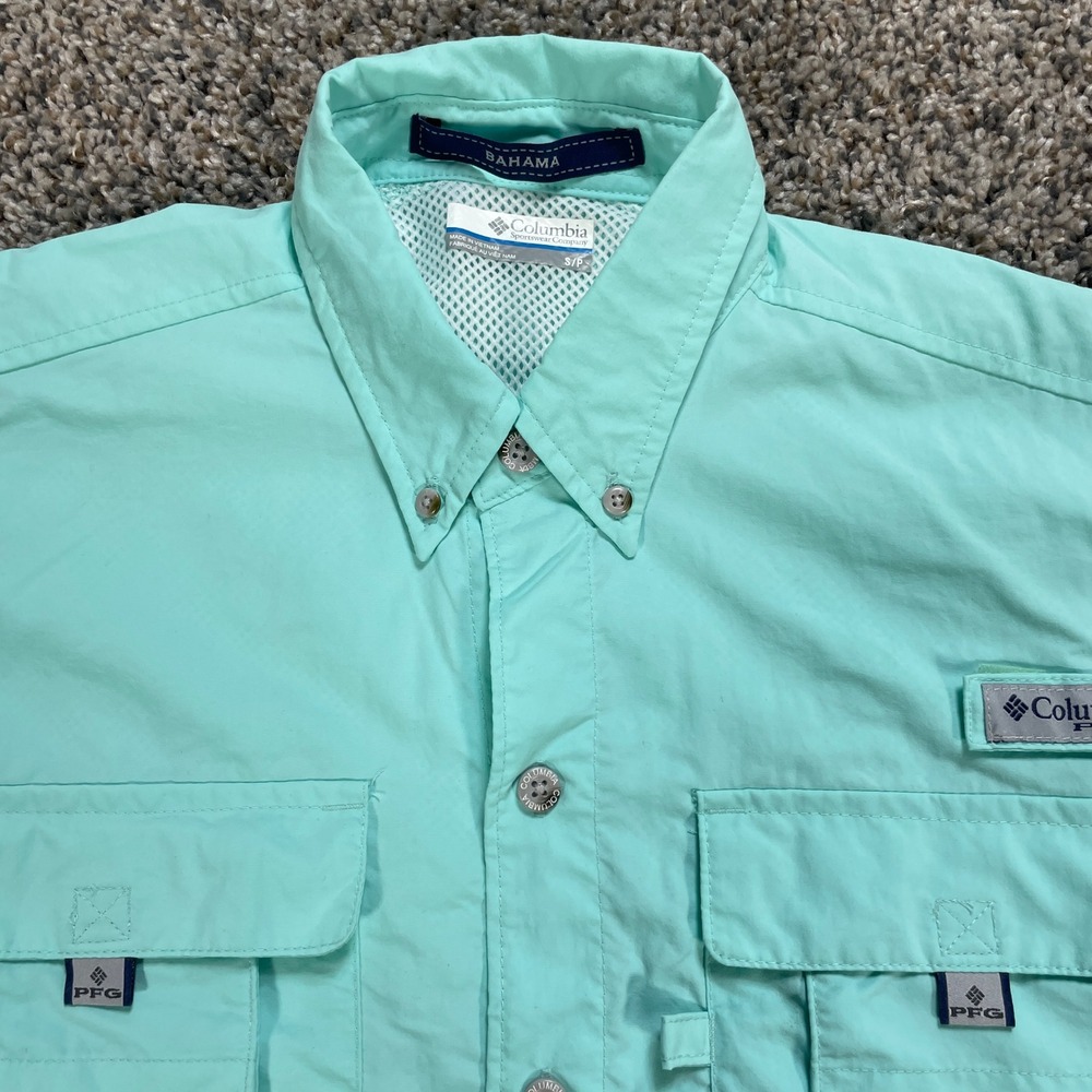 Columbia PFG Bahama II Fishing Men's Small Shirt Short Sleeve Mint Green Aqua